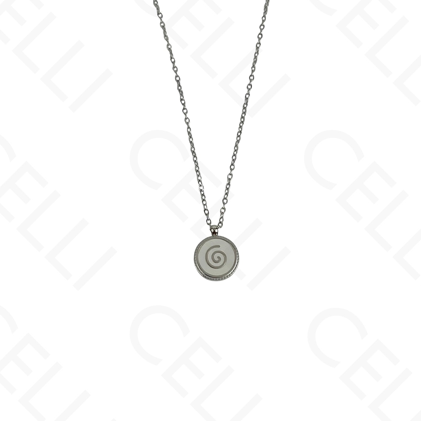 Steel Necklace/Earring/Bracelet - round with mother-of-pearl