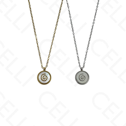 Steel Necklace/Earring/Bracelet - round with mother-of-pearl