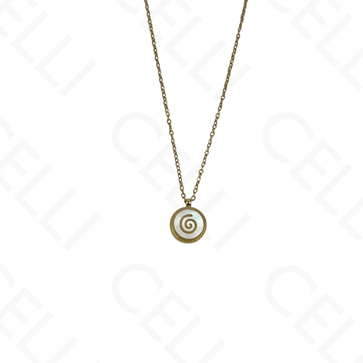 Steel Necklace/Earring/Bracelet - round with mother-of-pearl