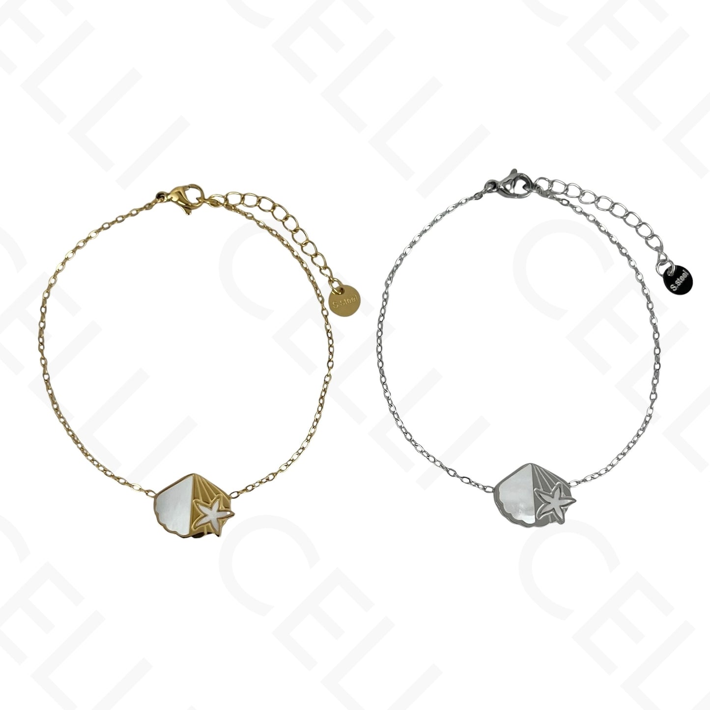 Steel Necklace/Earring/Bracelet - shell, starfish with mother-of-pearl