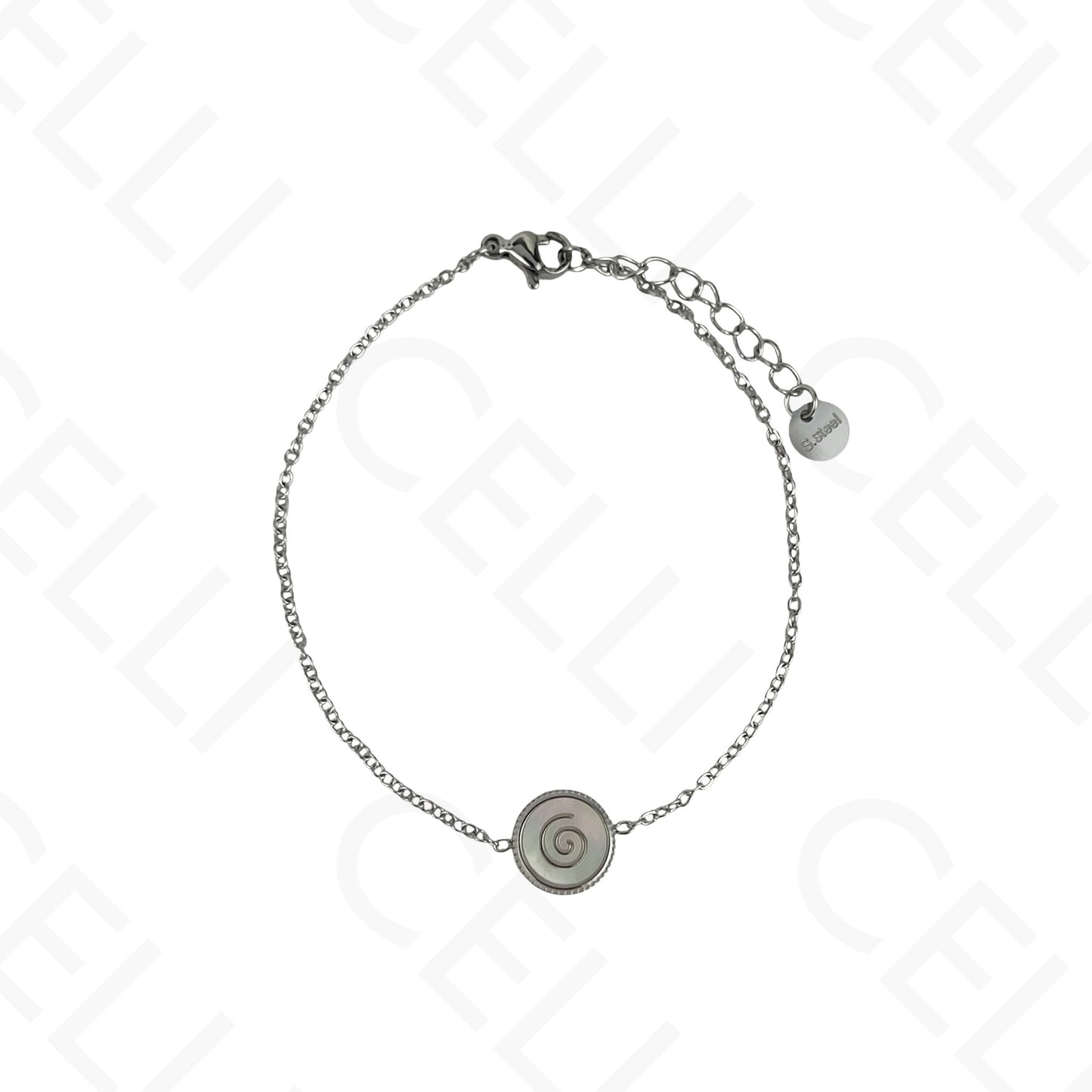 Steel Necklace/Earring/Bracelet - round with mother-of-pearl