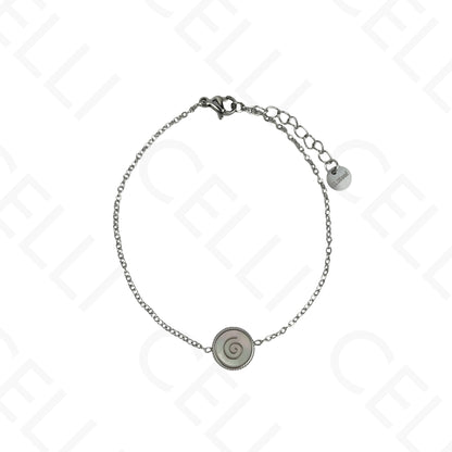 Steel Necklace/Earring/Bracelet - round with mother-of-pearl