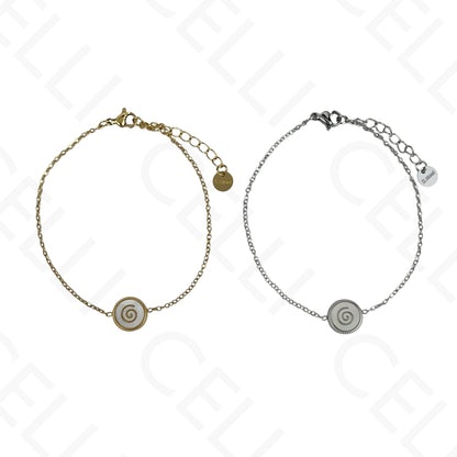 Steel Necklace/Earring/Bracelet - round with mother-of-pearl