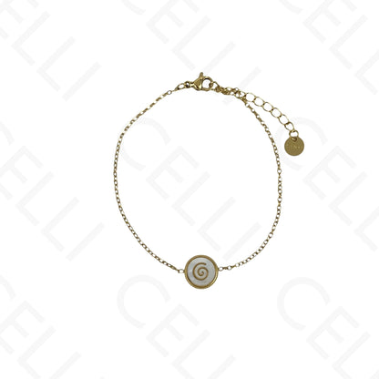 Steel Necklace/Earring/Bracelet - round with mother-of-pearl