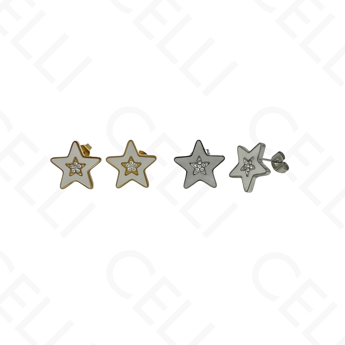 Colar/Brinco/Pulseira de Aço - Estrela com madrepérola