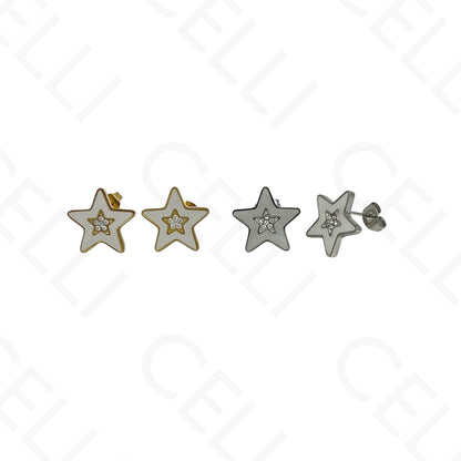 Colar/Brinco/Pulseira de Aço - Estrela com madrepérola