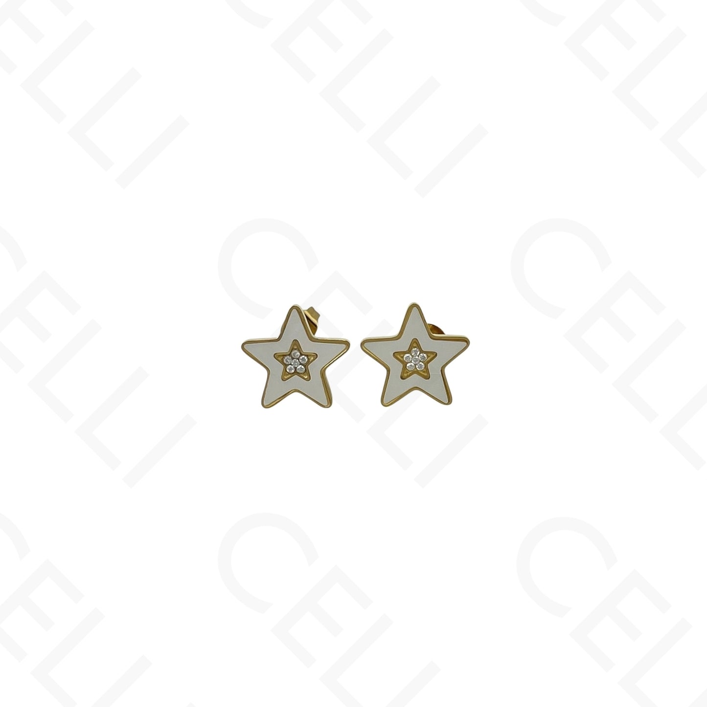 Colar/Brinco/Pulseira de Aço - Estrela com madrepérola