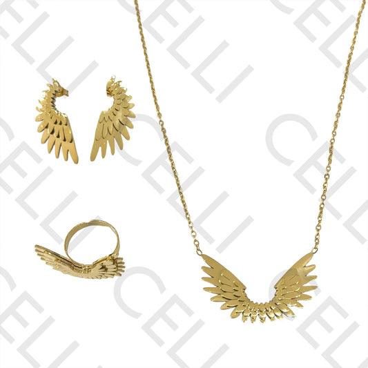 Conjunto de Colar, Brincos e Anel de Aço