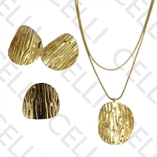 Conjunto de Colar, Brincos e Anel de Aço