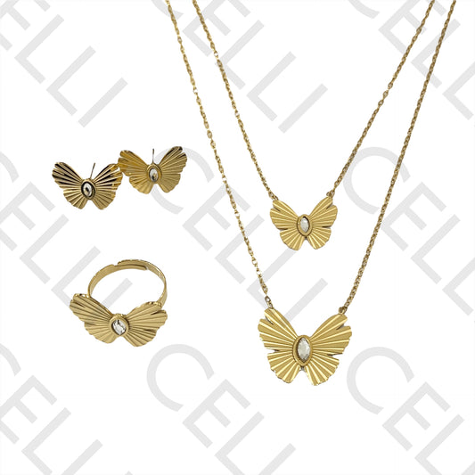 Conjunto de Colar, Brincos e Anel de Aço