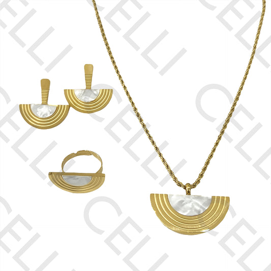 Conjunto de Colar, Brincos e Anel de Aço