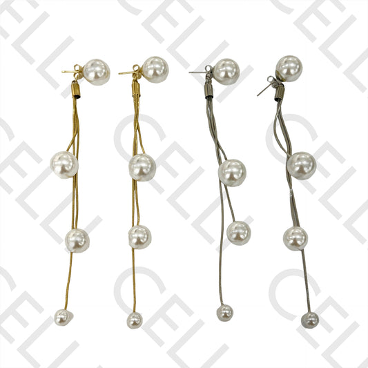 Steel Earring - Pearls and Snake Mesh