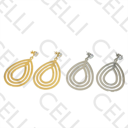 Steel Earring - shiny with teardrop medal