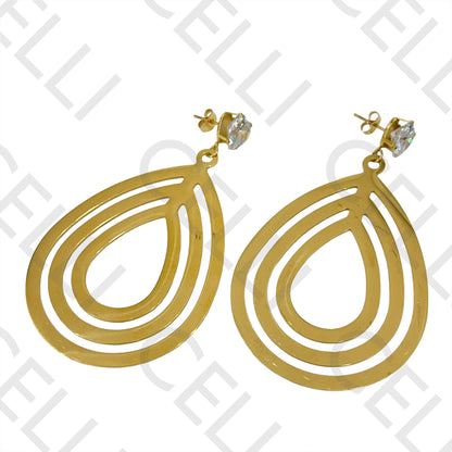 Steel Earring - shiny with teardrop medal