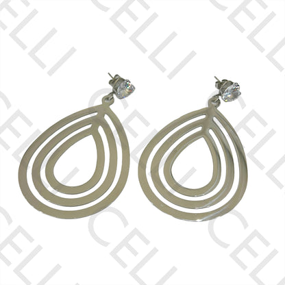 Steel Earring - shiny with teardrop medal