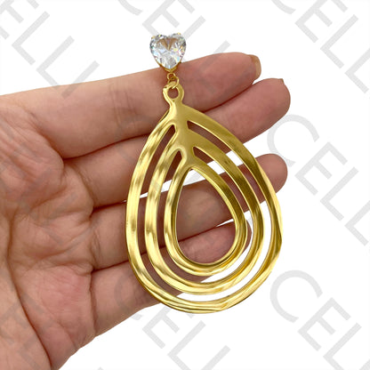 Steel Earring - shiny with teardrop medal