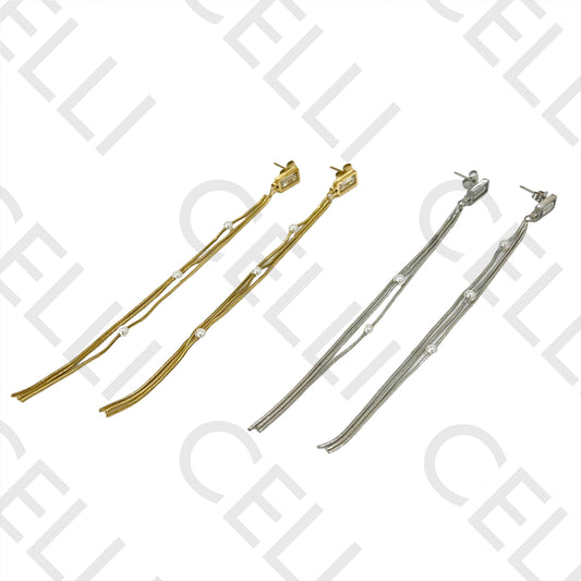 Steel Earring - shiny, pearls, and snake mesh