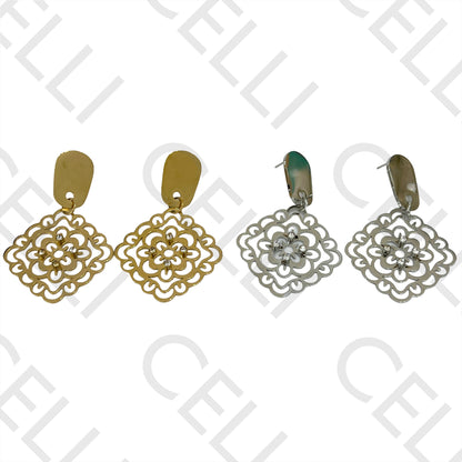 Steel Earring - medal with diamonds