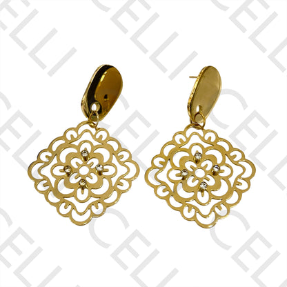 Steel Earring - medal with diamonds