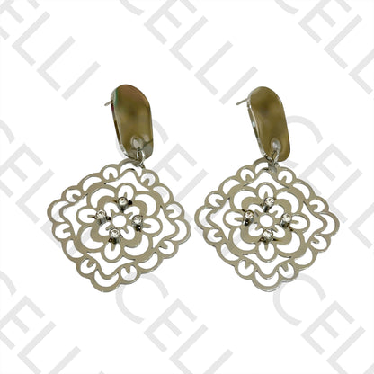 Steel Earring - medal with diamonds