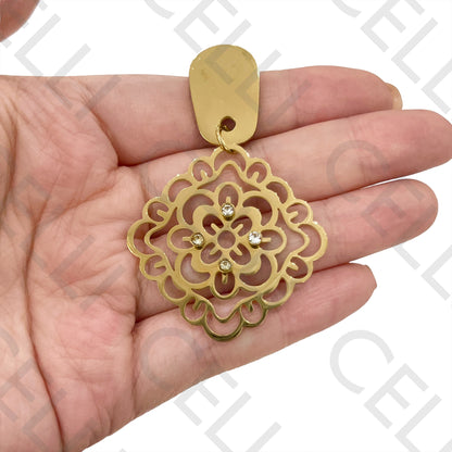 Steel Earring - medal with diamonds