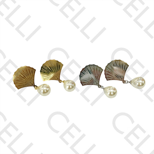 Steel Earring - fan with pearl