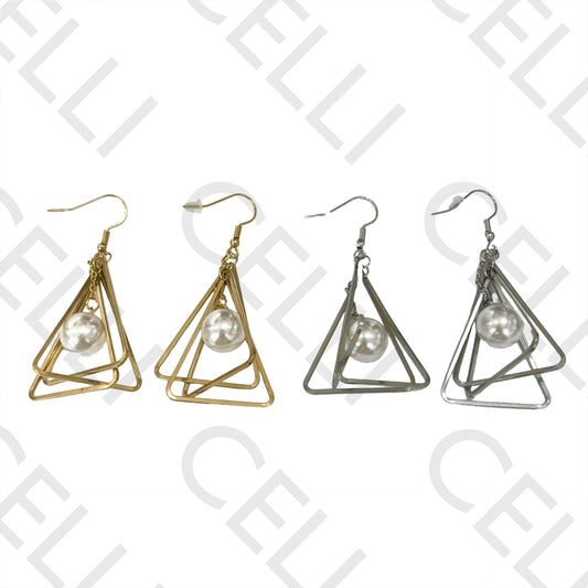 Steel Earring - Triangles with Pearl