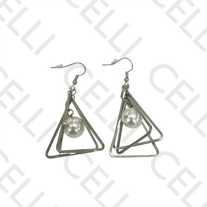 Steel Earring - Triangles with Pearl