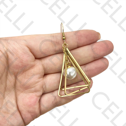 Steel Earring - Triangles with Pearl