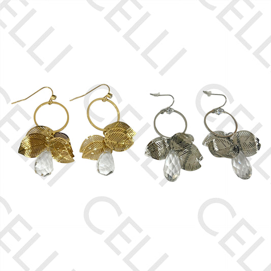 Steel Earring - Leaves and Brilliant