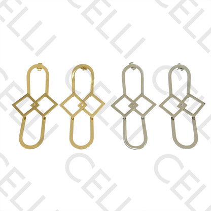 Steel Earring - oval and square medals