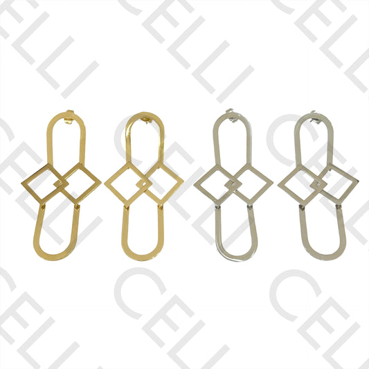 Steel Earring - oval and square medals