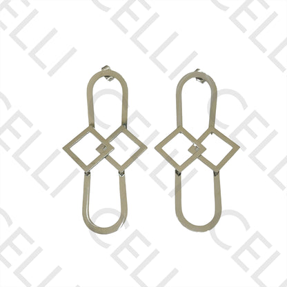 Steel Earring - oval and square medals