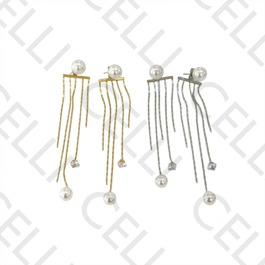 Steel Earring - Pearls and Detailed Mesh