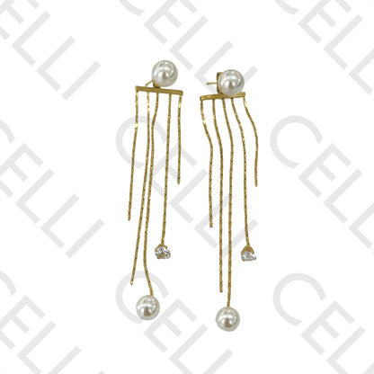 Steel Earring - Pearls and Detailed Mesh