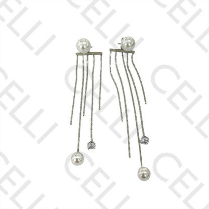 Steel Earring - Pearls and Detailed Mesh