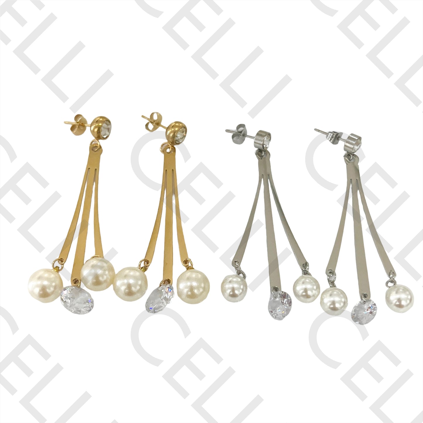 Steel Earring - Pearls and Sparkling Stones