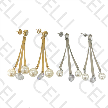 Steel Earring - Pearls and Sparkling Stones