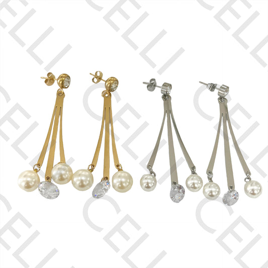 Steel Earring - Pearls and Sparkling Stones