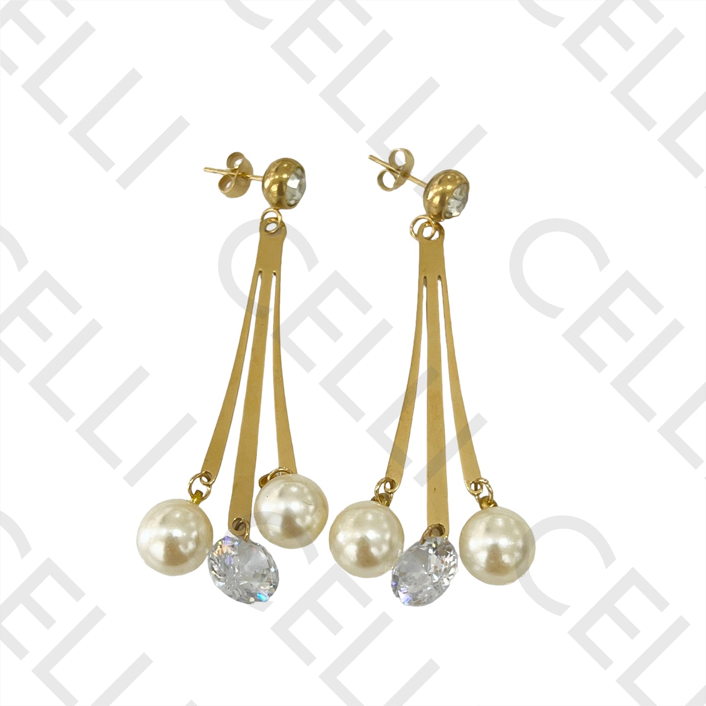 Steel Earring - Pearls and Sparkling Stones