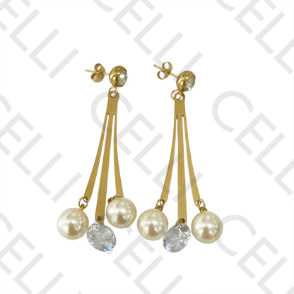 Steel Earring - Pearls and Sparkling Stones
