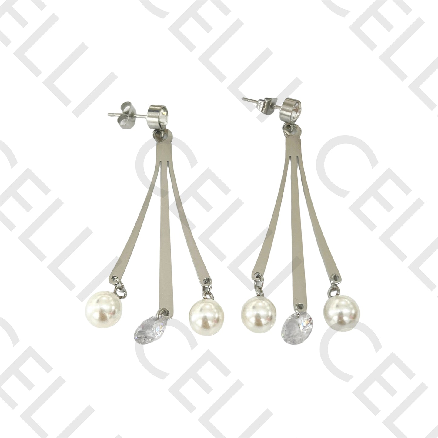 Steel Earring - Pearls and Sparkling Stones