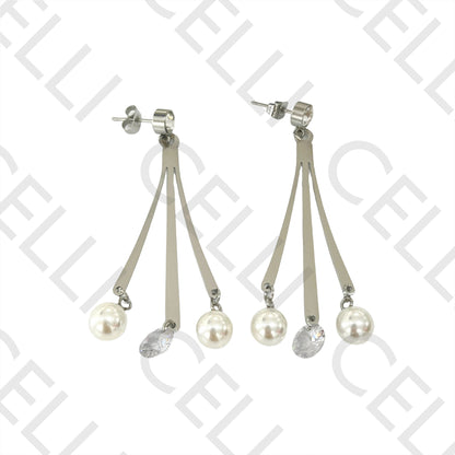 Steel Earring - Pearls and Sparkling Stones