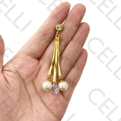 Steel Earring - Pearls and Sparkling Stones