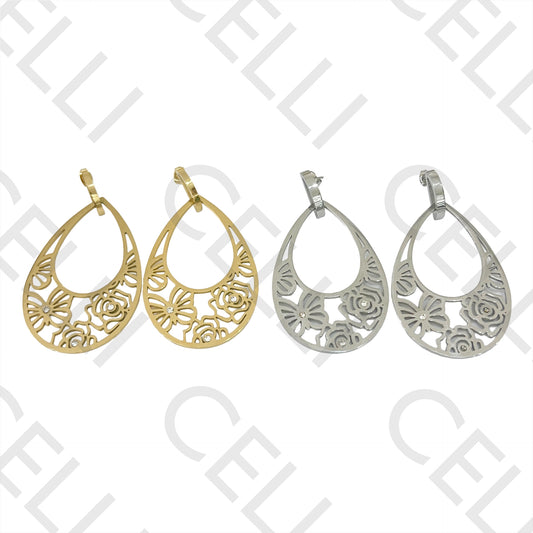 Steel Earring - Flowers and Butterflies