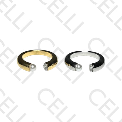 Steel Ring - Pearl and Brilliant