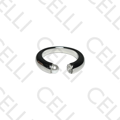 Steel Ring - Pearl and Brilliant