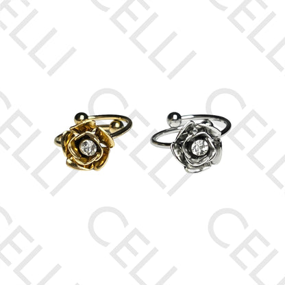 Steel Ring - rose flower with brilliant