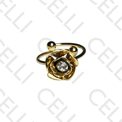 Steel Ring - rose flower with brilliant