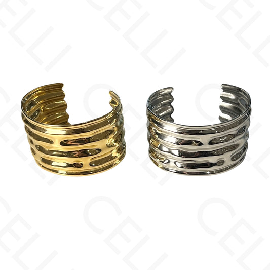 Steel Bracelet - Wide Hammered